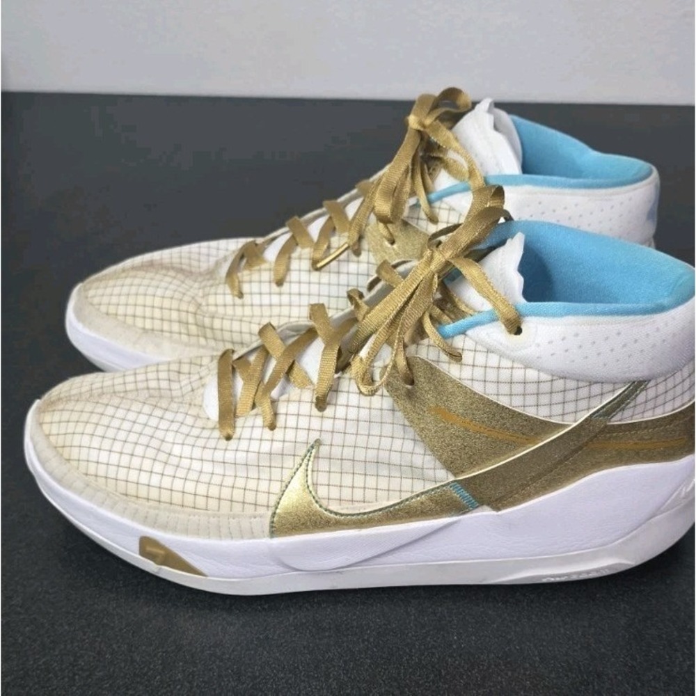 Nike Zoom KD 13 EYBL White Gold Aqua Men 14 Basketball Sneakers DA0895-102 - Picture 3 of 8